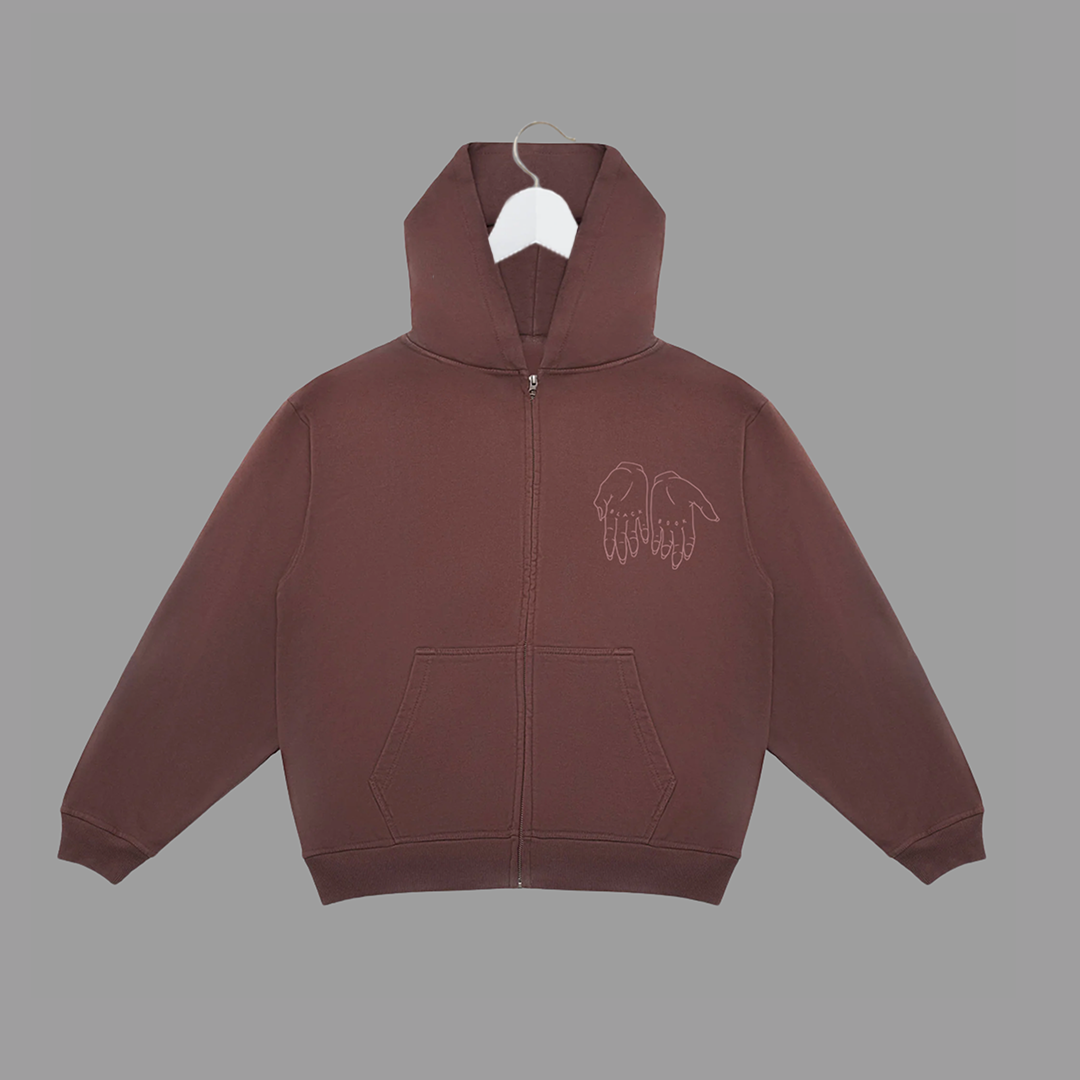 STACKED STONE - BROWN - ZIP-UP HOODIE - "PREMIUM-BOX FIT"