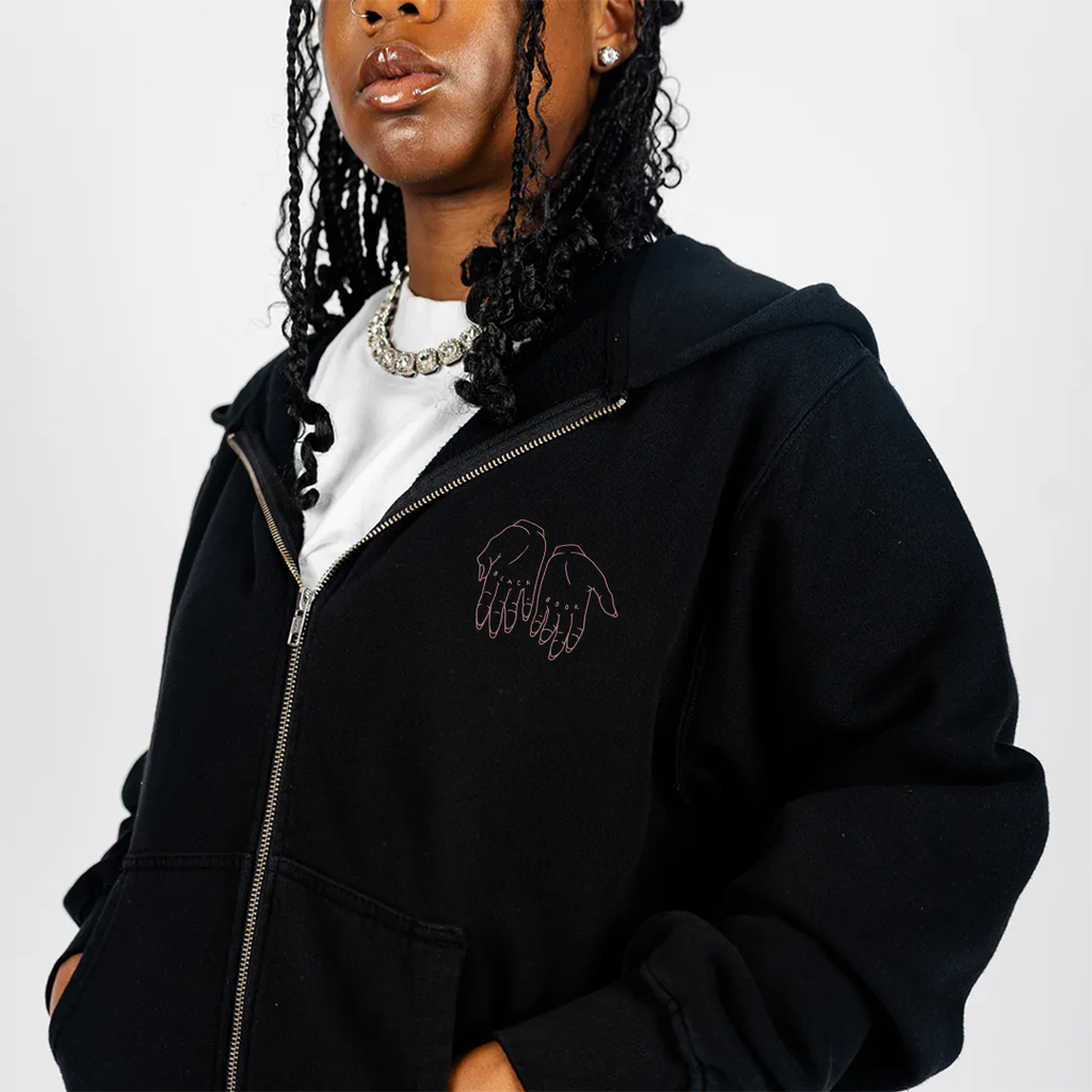 STACKED STONE - BLACK - ZIP-UP HOODIE - "PREMIUM-BOX FIT"