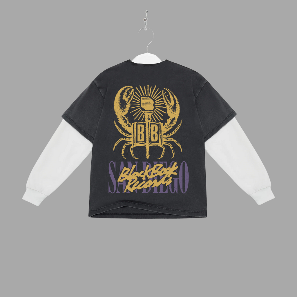 SAN DIEGO - BLACK BOOK - CRAB - 2FER LONG SLEEVE - VINTAGE BLACK/WHITE