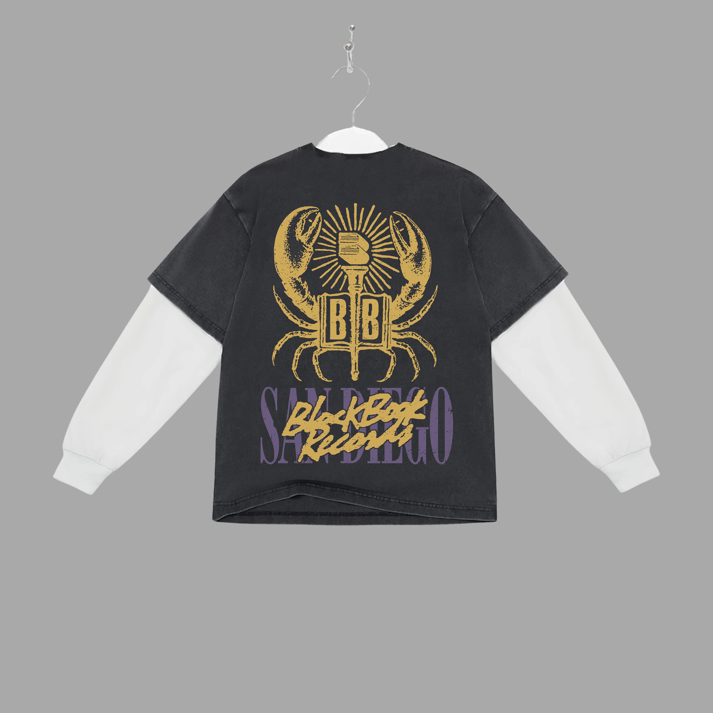 SAN DIEGO - BLACK BOOK - CRAB - 2FER LONG SLEEVE - VINTAGE BLACK/WHITE
