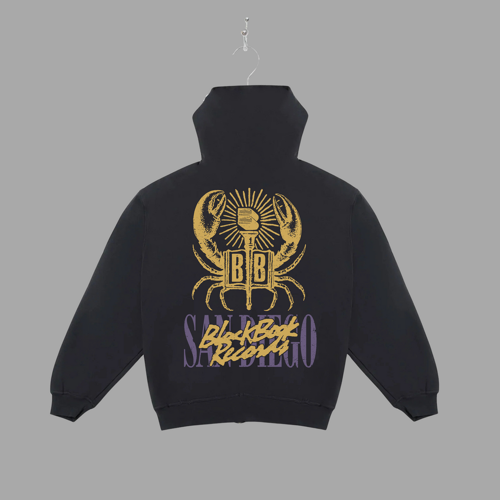 SAN DIEGO BLACK BOOK CRAB ZIP-UP HOODIE