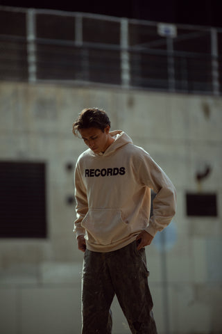 "PREMIUM" OVERSIZED RECORDS HOODIE - TAN