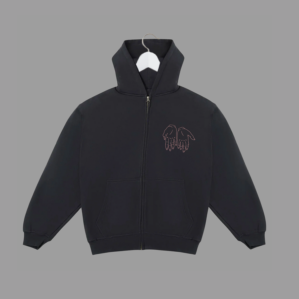 STACKED STONE - BLACK - ZIP-UP HOODIE - "PREMIUM-BOX FIT"