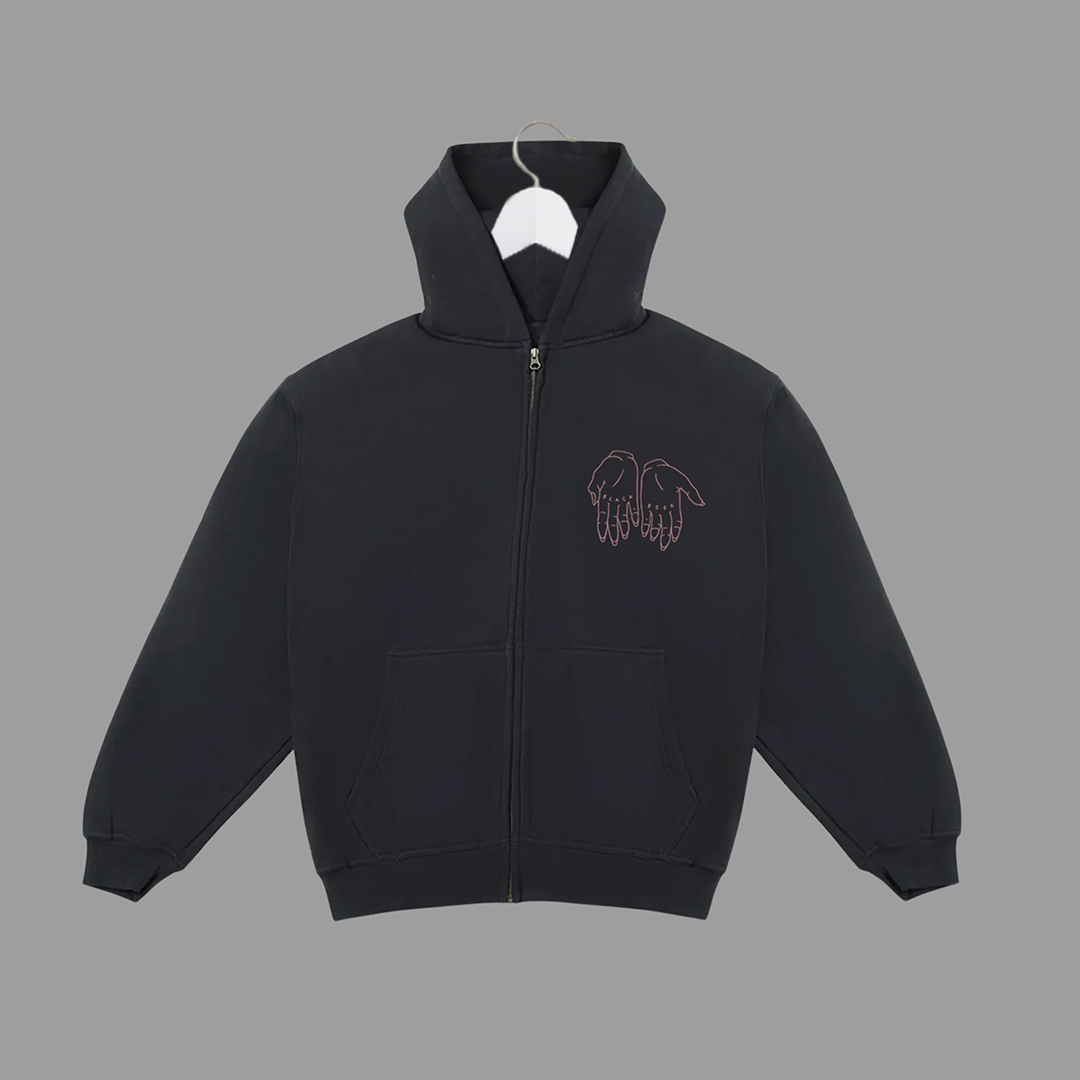 STACKED STONE - BLACK - ZIP-UP HOODIE - "PREMIUM-BOX FIT"