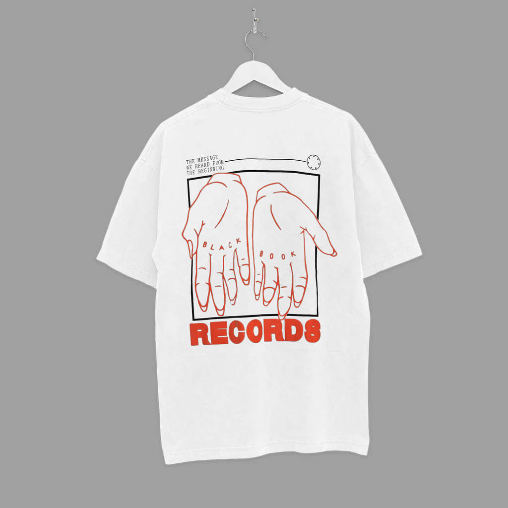 RECORDS HANDS TEE  WHITE/ORANGE - "PREMIUM" OVERSIZED FIT