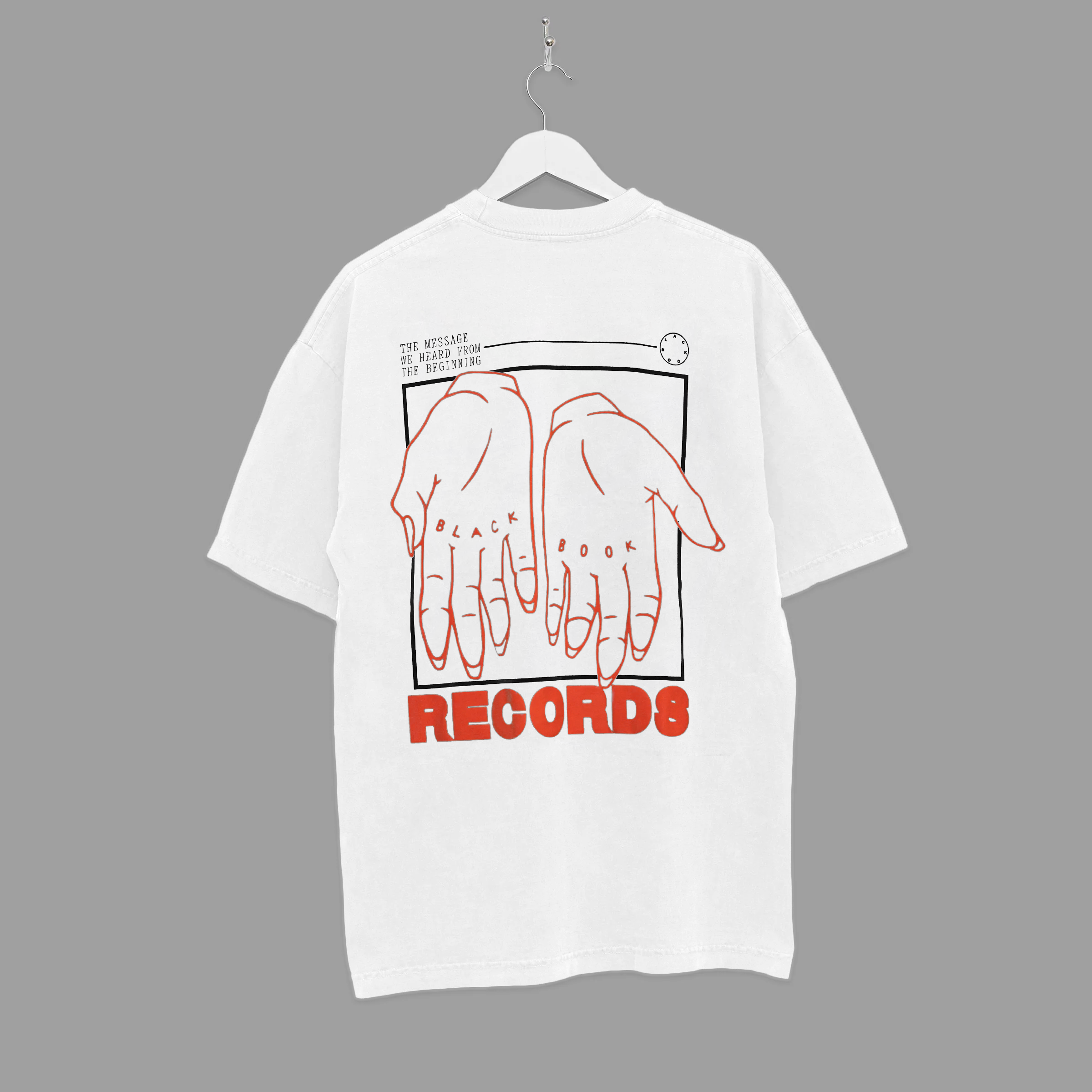 RECORDS HANDS TEE  WHITE/ORANGE - "PREMIUM" OVERSIZED FIT