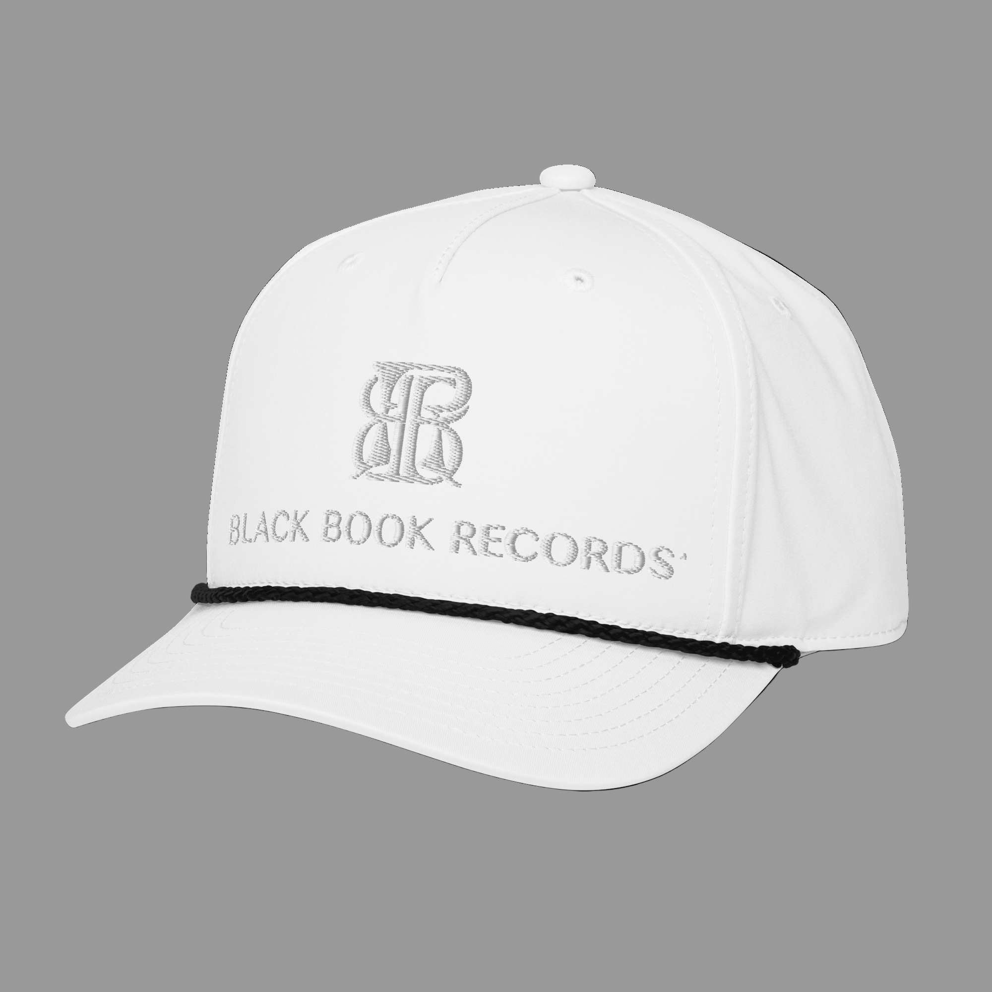 White cap with 'Black Book Records' logo on a white background