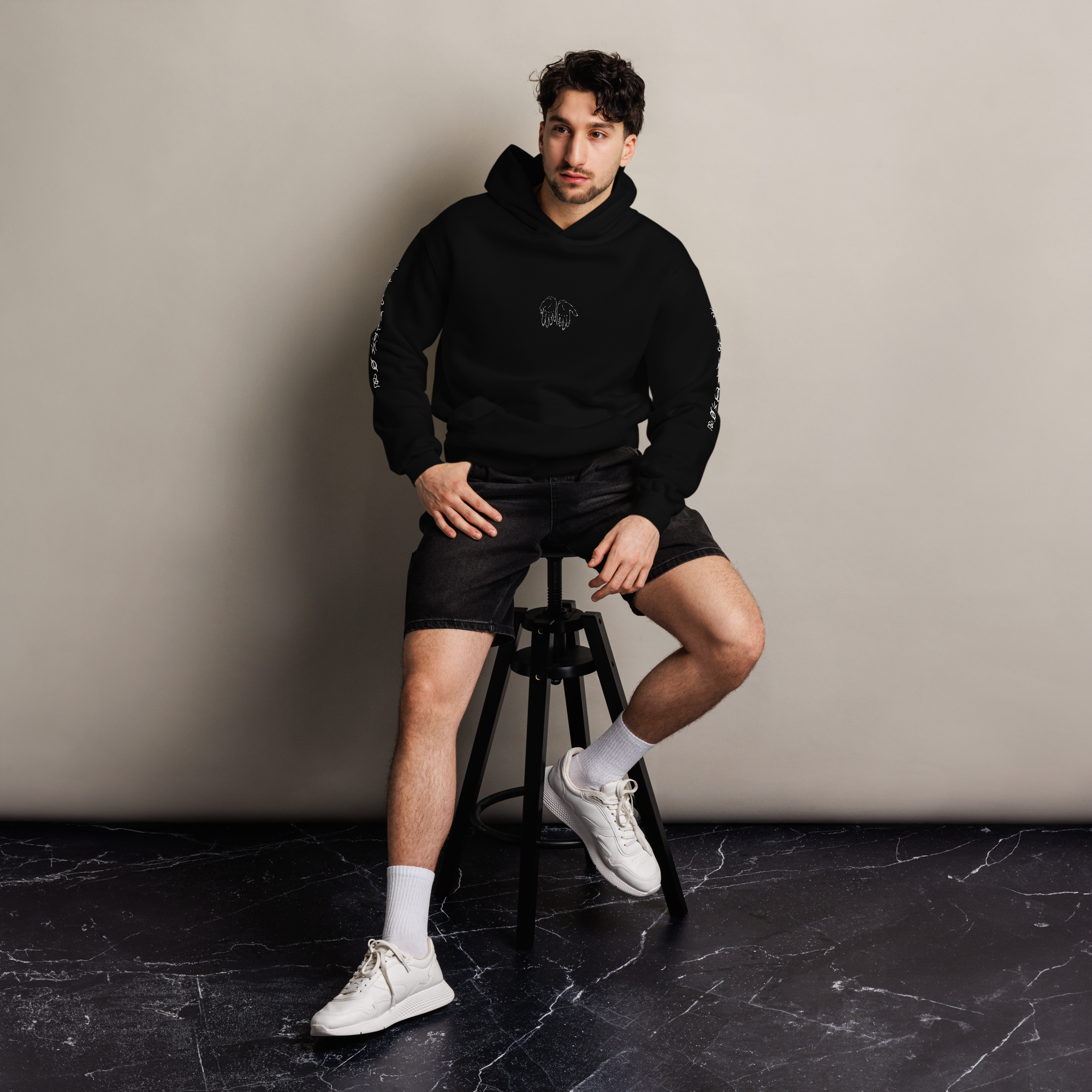 HANDS HOODIE - BLACK / WHITE - "TRADITIONAL FIT"